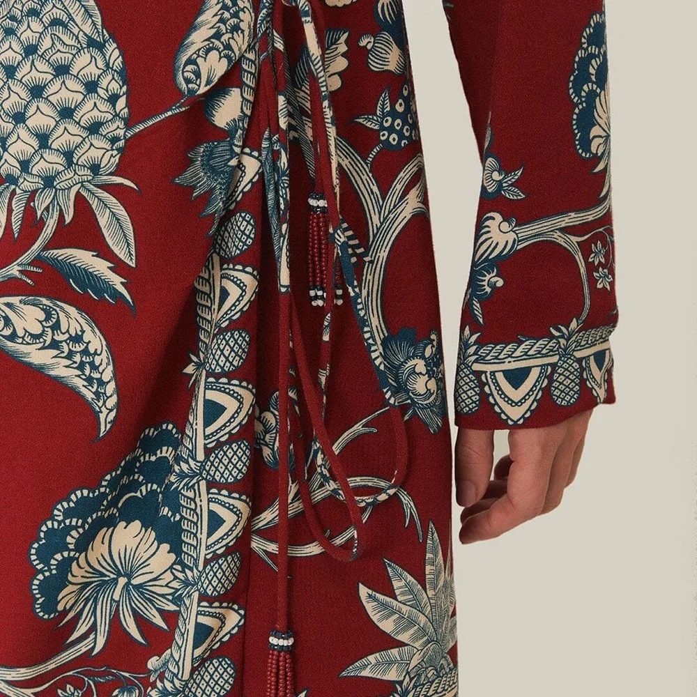 FARM Rio Red Floral Wrap Long Sleeve Dress - Picture 4 of 8